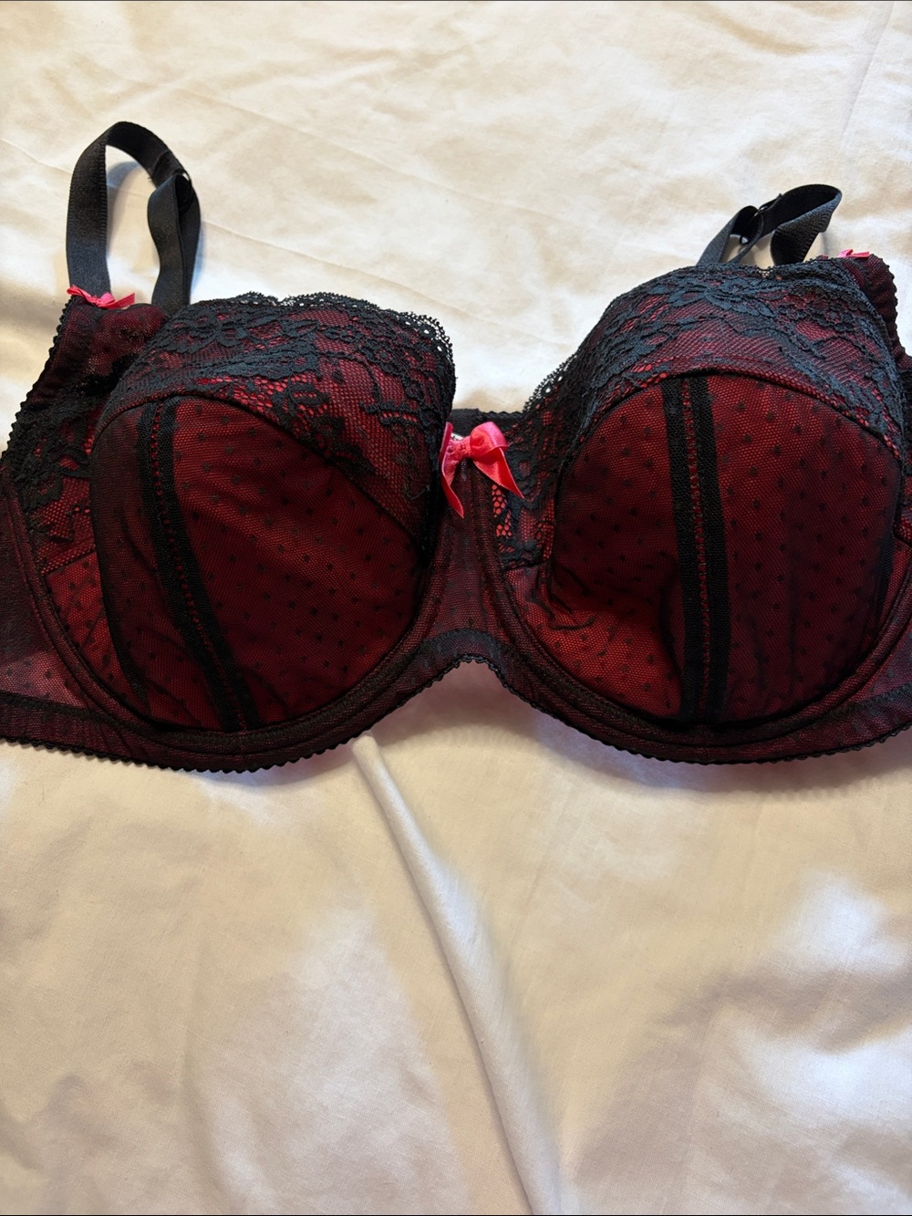 Adore Me Red and Black Lace Balconette Bra